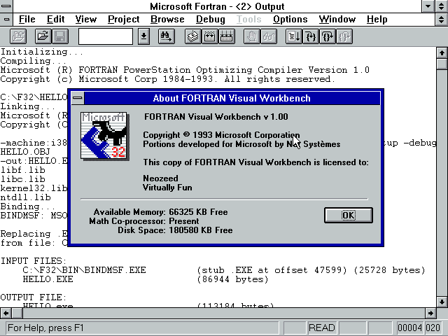 Microsoft Fortran PowerStation 1.0 Interface (1993)